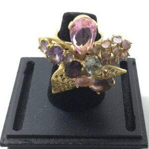 VINTAGE COACH GOLDTONE PAVE STONES LARGE FLOWER BUTTERFLY RING SZ 8